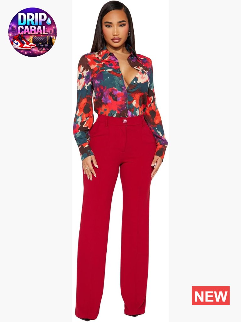 Stretchable Polyester Wide Leg High Rise Trousers Business Casual